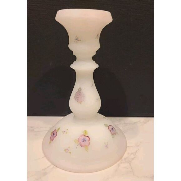 Fenton Glass Berries & Blossoms Candlestick Holder Satin Custard Only (1) 6" - Picture 3 of 11